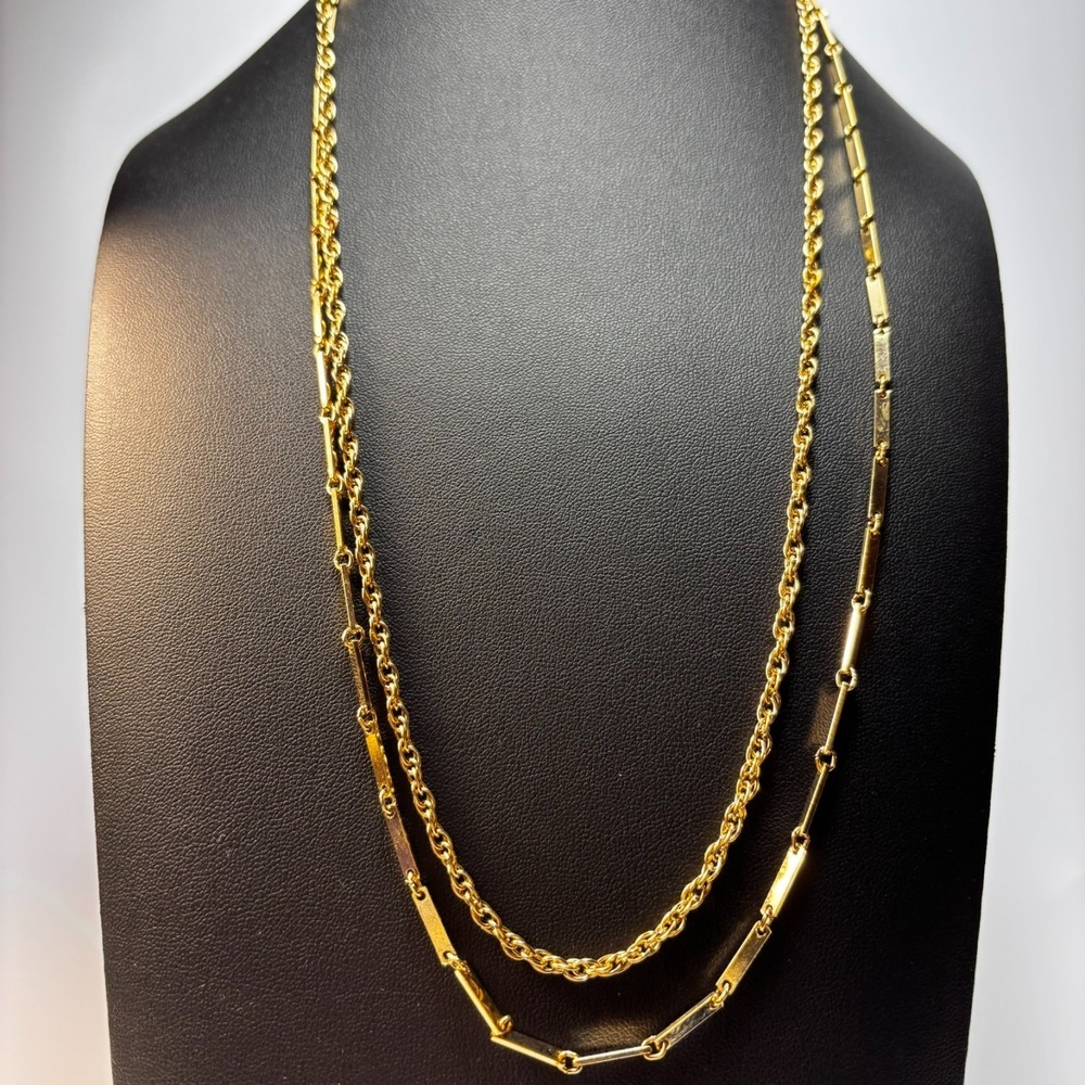 Layered Necklace Gold Rope and Bar Link Chains 18 Inch Minimalist‎ Classic